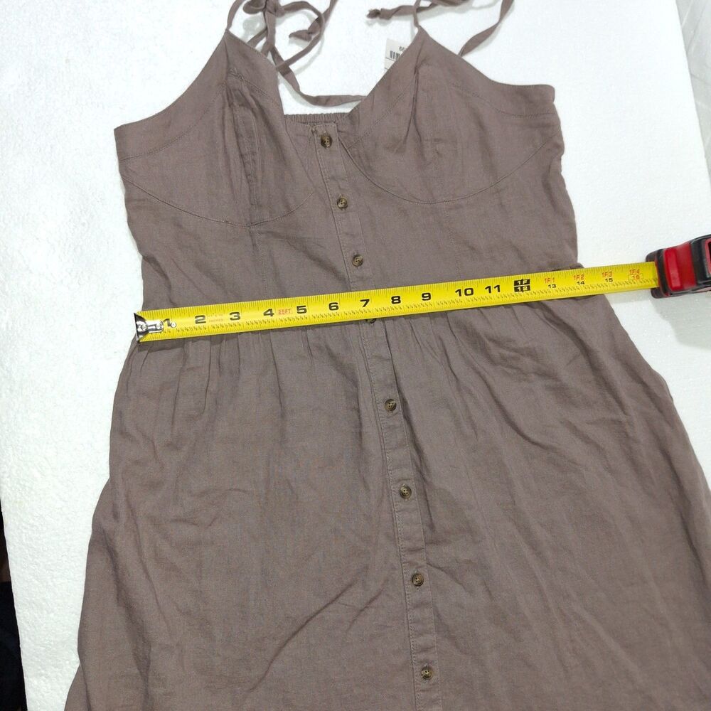 Aerie Brown Linen Blend Tie Shoulder Corset Button Front Short Sundress SZ Small - Picture 10 of 13